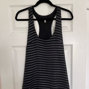 Black silk Joie racer back top with metallic silver stripes